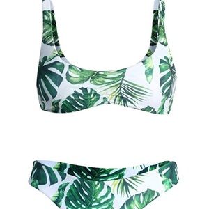 Tropical Women’s Bikini White Green Swim Suit NWT